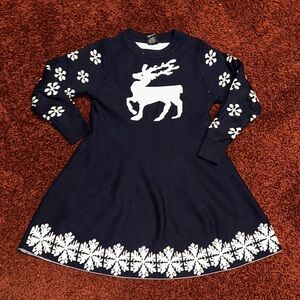 Navy Blue Reindeer Kids Dress